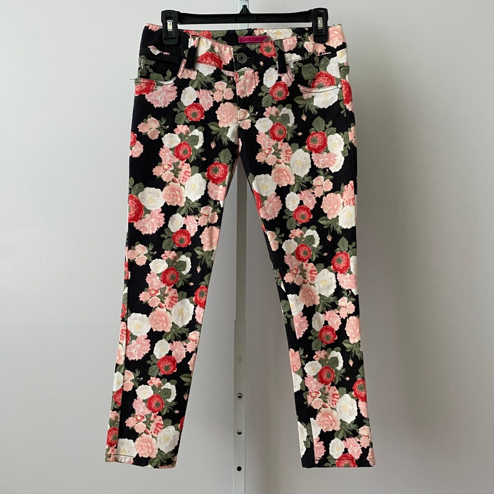 Alice‎ + Olivia Cotton Boho Dainty Quirky Floral Skinny Ankle Pants 0 Black